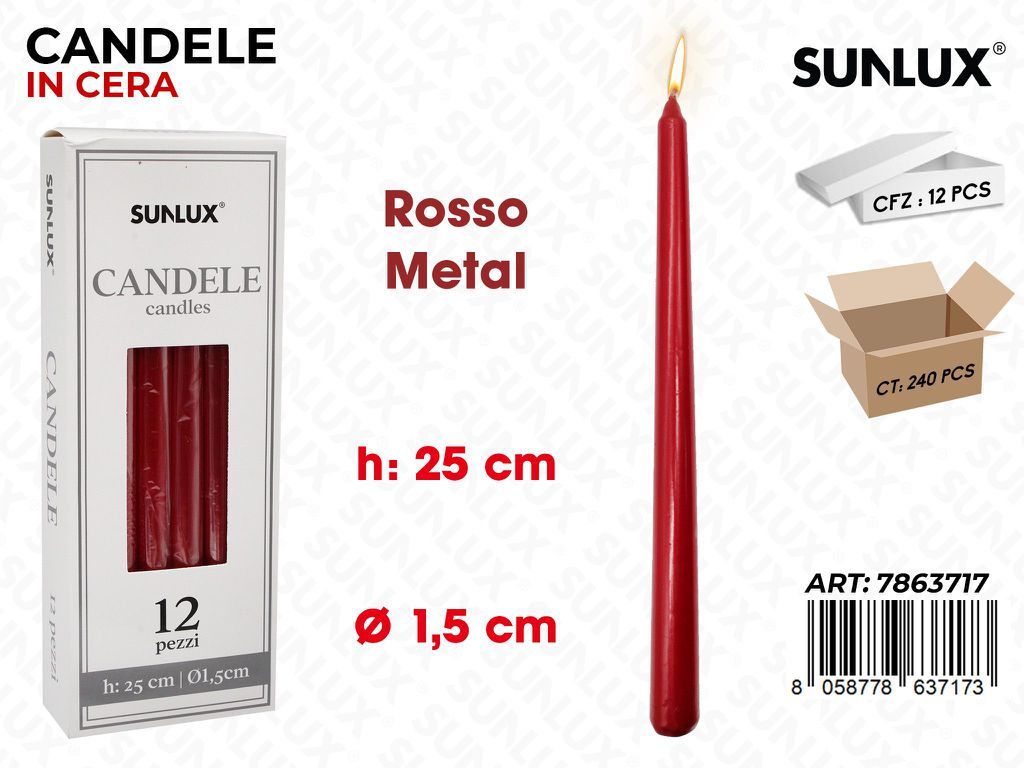 Sunlux Candela Stelo Rosso Metal 1.5*25CM