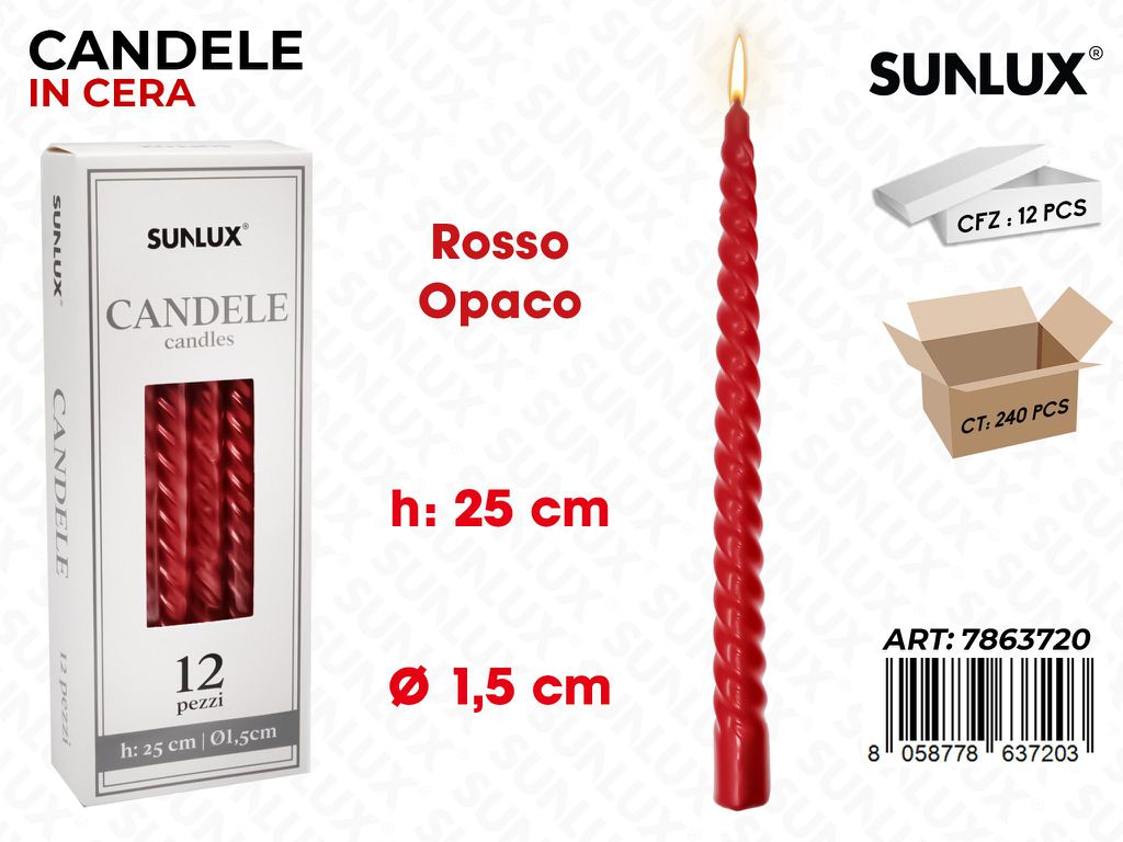 Sunlux Candela Spir. Rosso Opaco 1.5*25CM