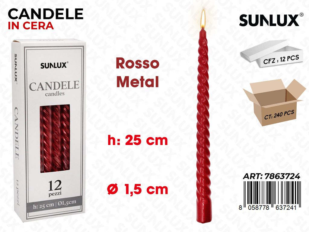 Sunlux Candela Spir. Rosso Metal 1.5*25CM