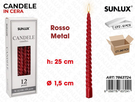 Sunlux Candela Spir. Rosso Metal 1.5*25CM