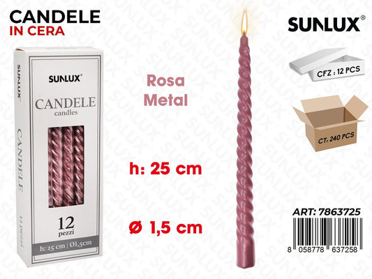 Sunlux Candela Spir. Rosa Metal 1.5*25CM
