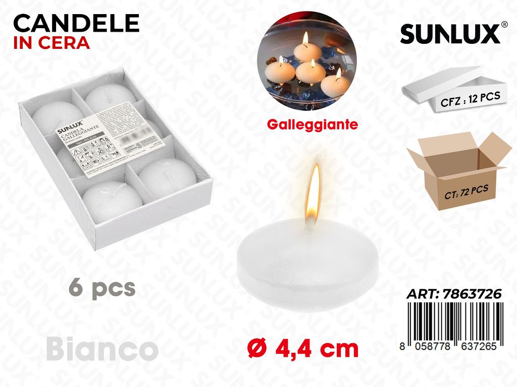 Sunlux Candela Galleg. Bianco 6PCS 4.4CM