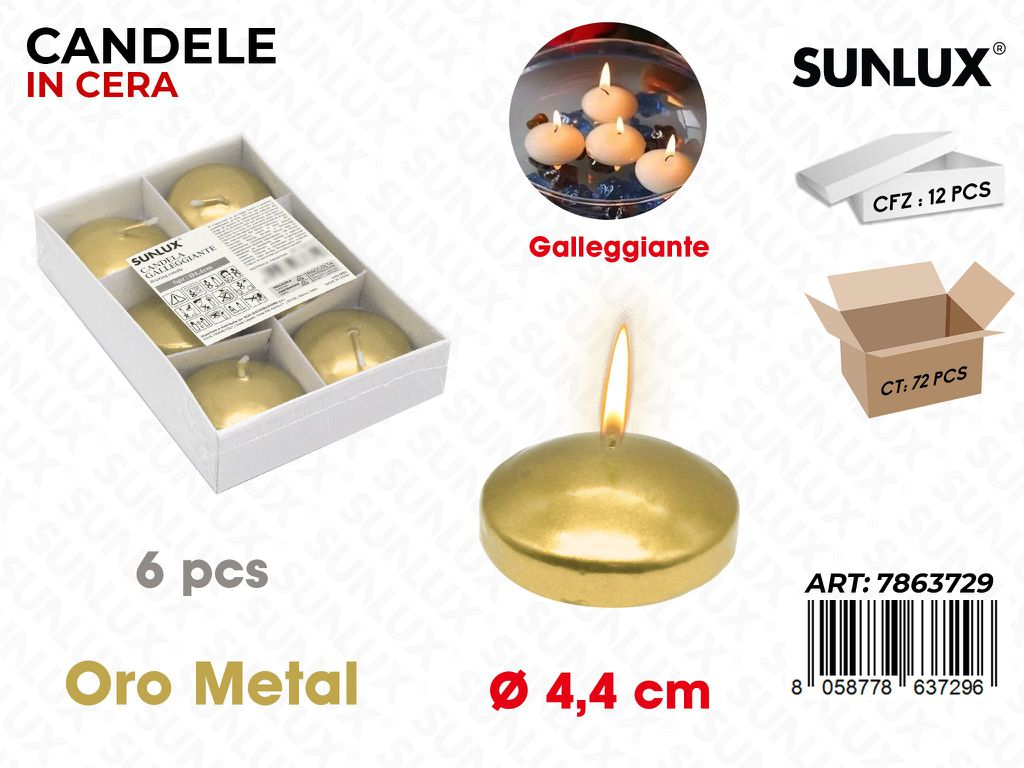 Sunlux Candela Galleg. Oro Metal 6PCS 4.4CM