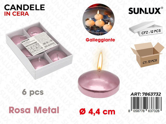 Sunlux Candela Galleg. Rosa Metal 6PCS 4.4CM