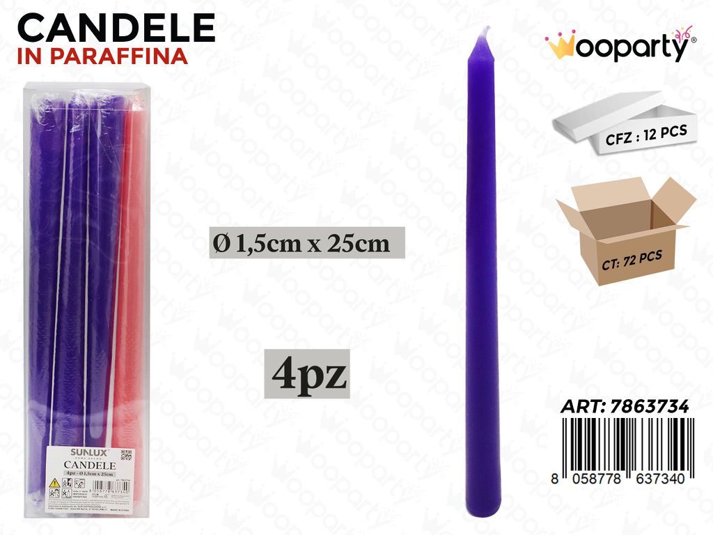 Sunlux Candele a Stelo Ass. 4PCS 1.5*25CM