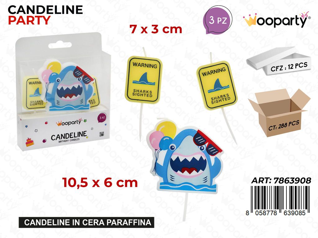 CANDELINE PARTY SHARK 3PCS MIS. ASS.