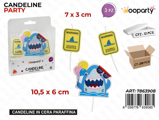 CANDELINE PARTY SHARK 3PCS MIS. ASS.
