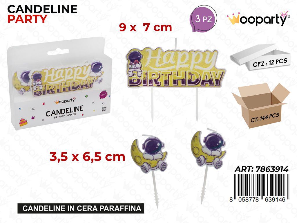 CANDELINE PARTY H. BIRTHDAY 3PCS MIS. ASS.
