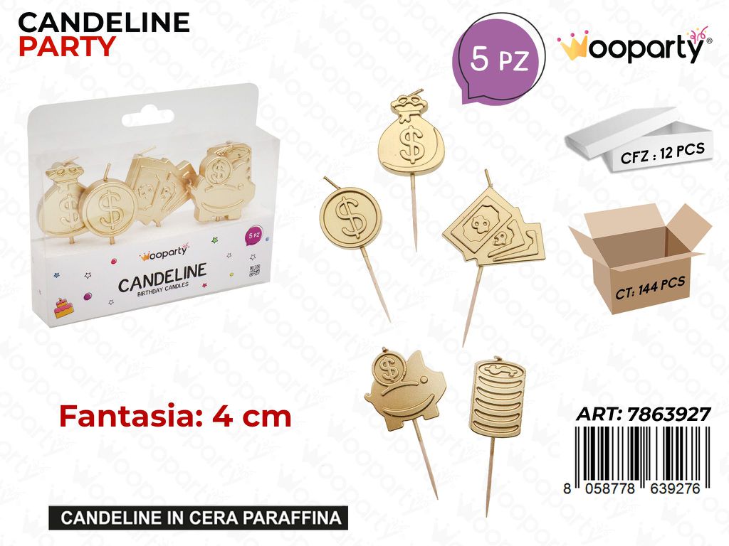 CANDELINE PARTY SOLDI 5PCS 4CM