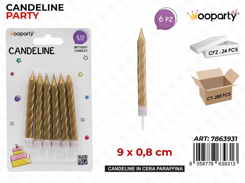 CANDELINE STELO ORO 6PCS 9*0.8CM