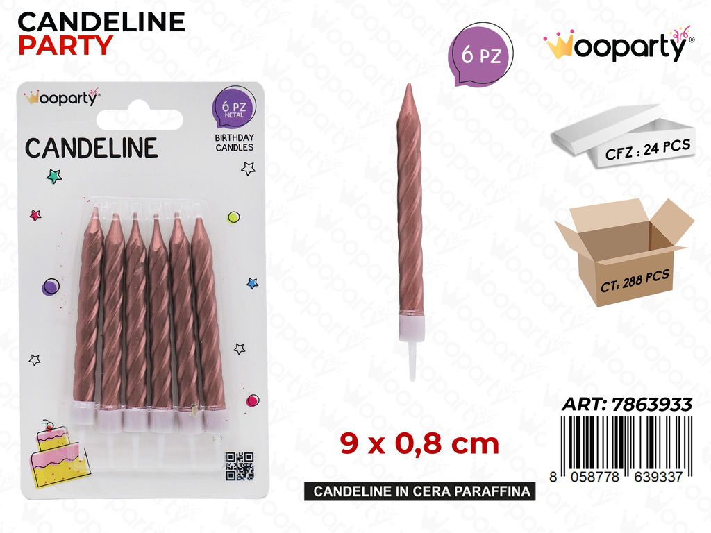 CANDELINE STELO ORO ROSA 6PCS 9*0.8CM