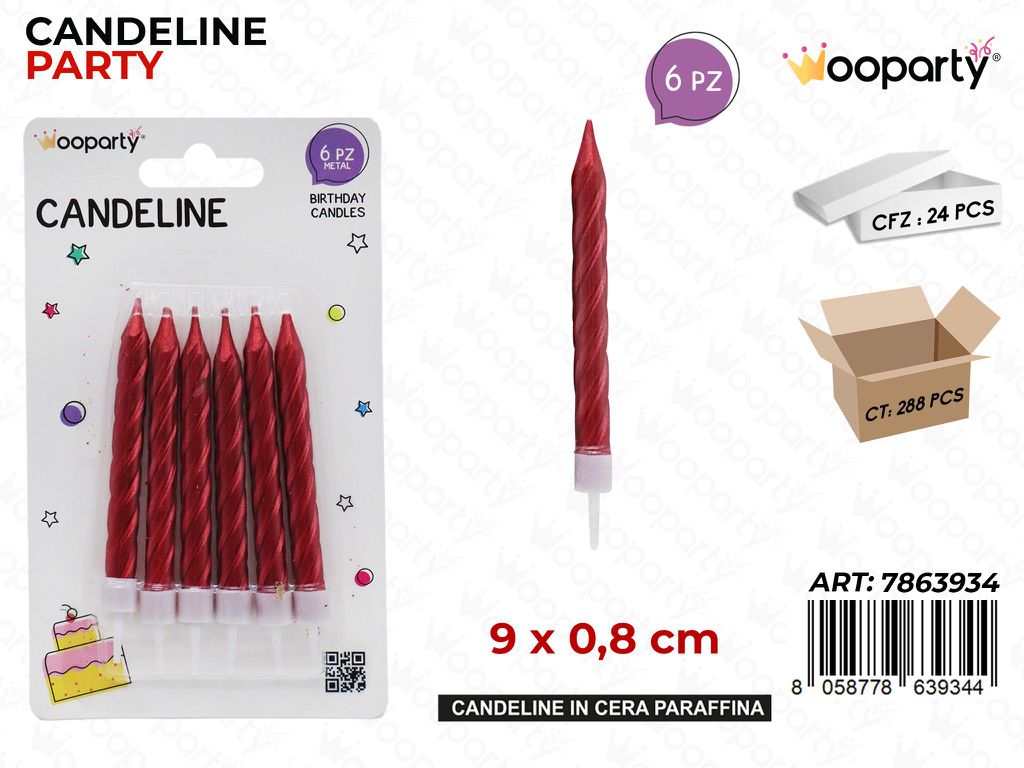 CANDELINE STELO ROSSO 6PCS 9*0.8CM