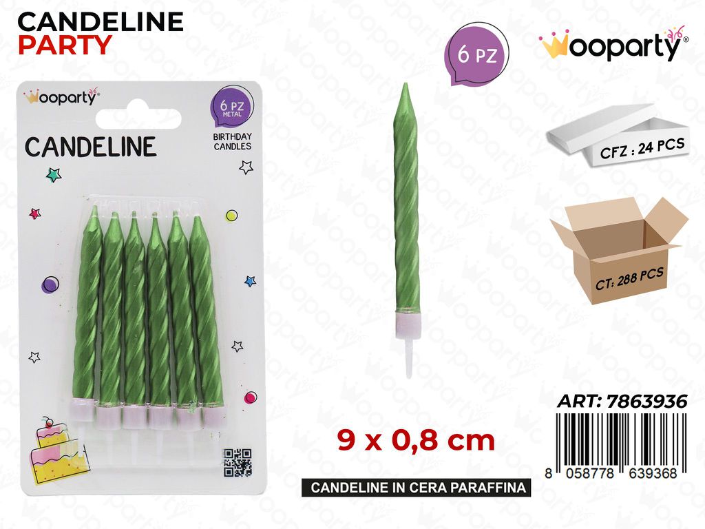 CANDELINE STELO VERDE 6PCS 9*0.8CM