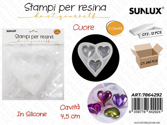 Stampi in Silicone per Resina Cuore 3 Cavita 4.5CM