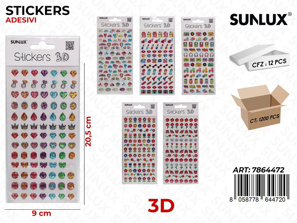 Sunlux Stickers Adesivi 3D Ass. 9*20.5CM