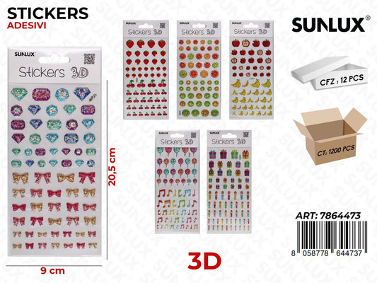 Sunlux Stickers Adesivi 3D Ass. 9*20.5CM