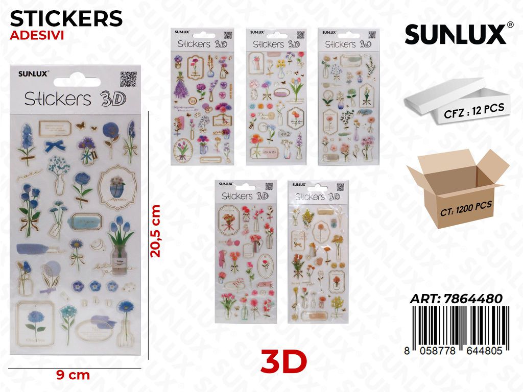 Sunlux Stickers Adesivi 3D Ass. 9*20.5CM