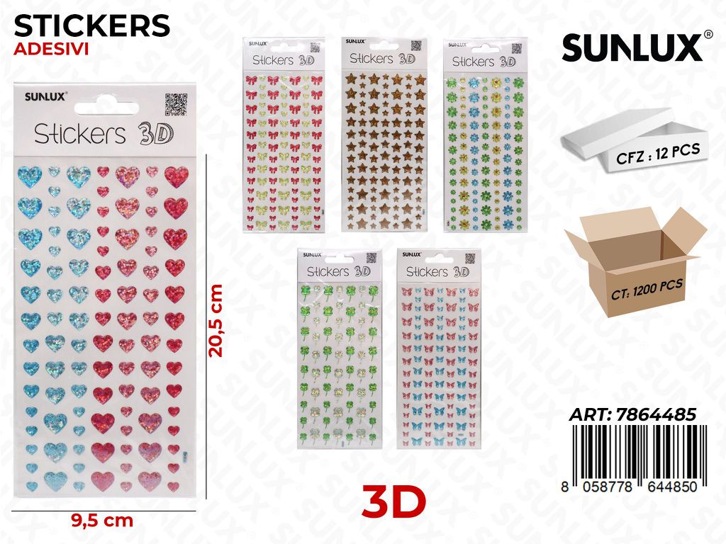 Sunlux Stickers Adesivi 3D Ass. 9.5*20.5CM