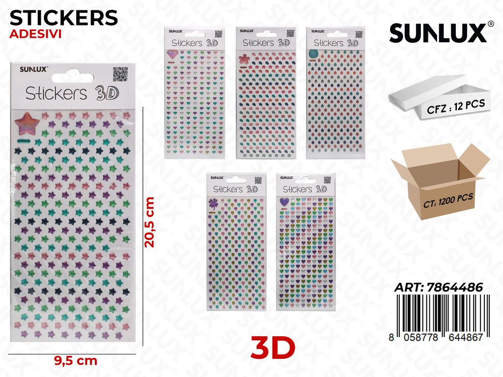 Sunlux Stickers Adesivi 3D Ass. 9.5*20.5CM