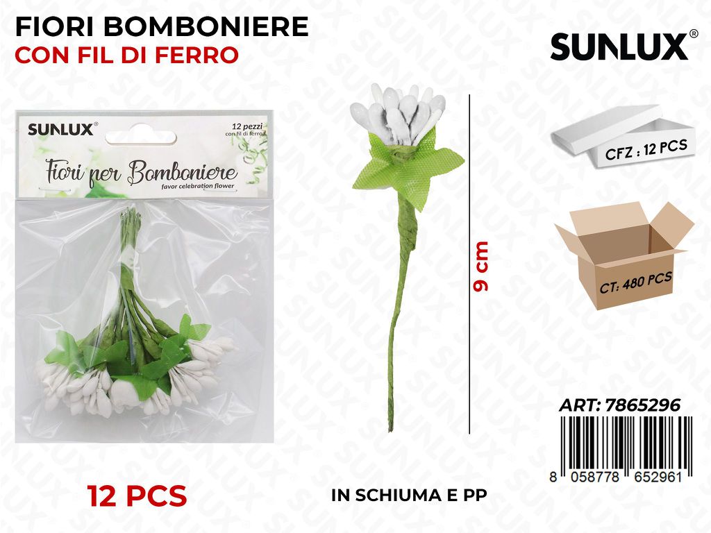 Fiori Bomb. c/ Fil di Ferro Bianco 12PCS 9CM