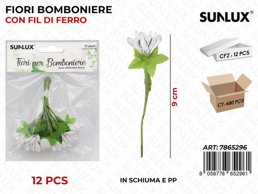 Fiori Bomb. c/ Fil di Ferro Bianco 12PCS 9CM
