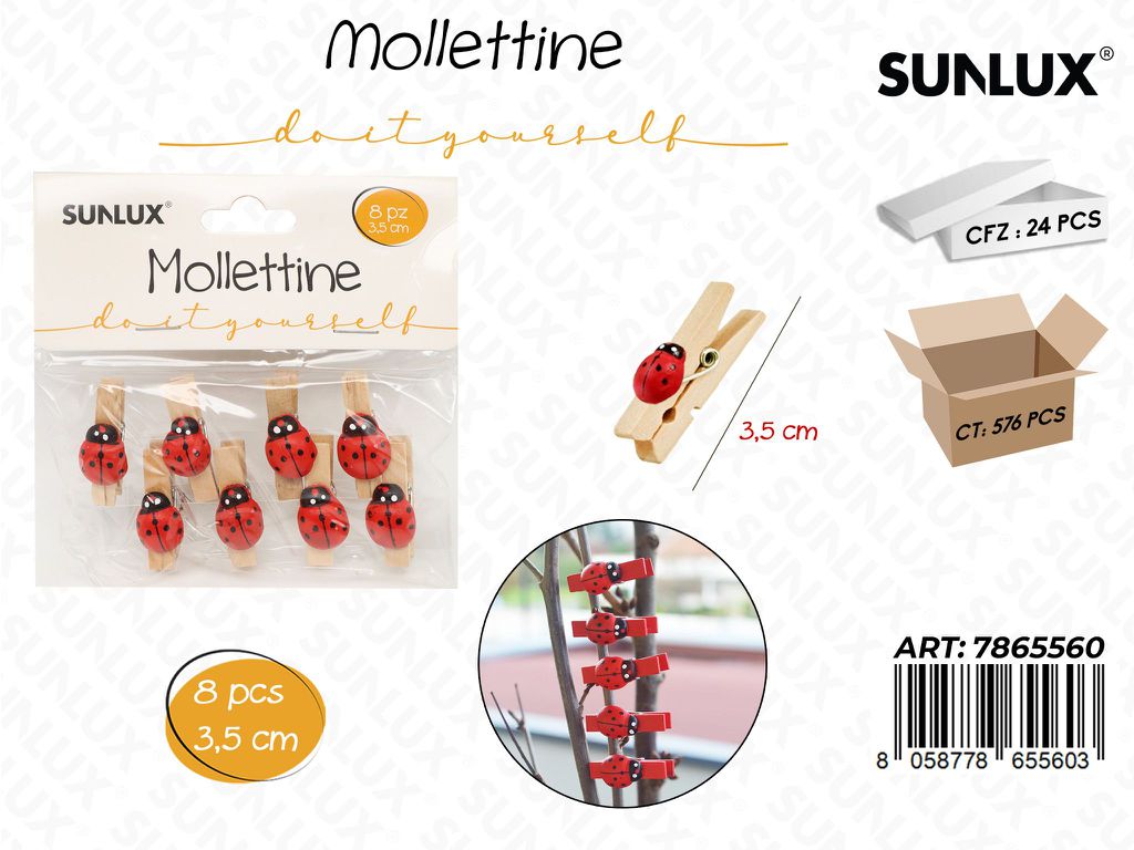 Mollettine Coccinelle in Legno 8PCS 3.5CM