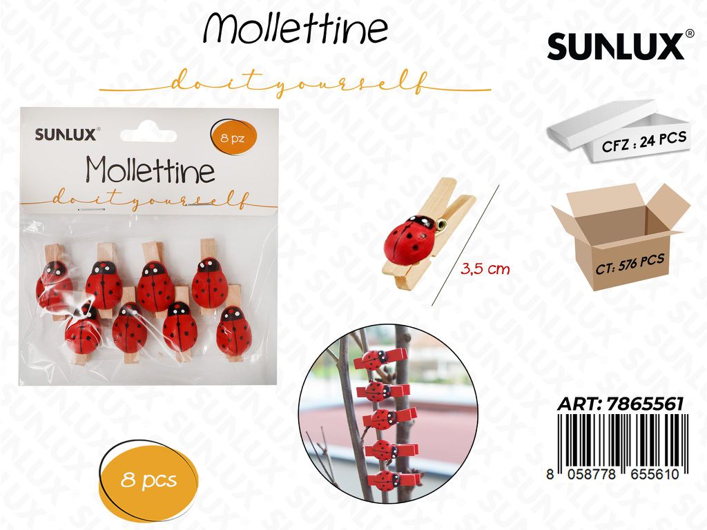 Mollettine Coccinelle in Legno 8PCS 3.5CM