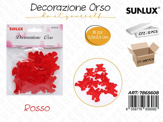 Dec. Orso in Stoffa Rosso 16PCS 3.5*2.5CM /Pz da 24-12