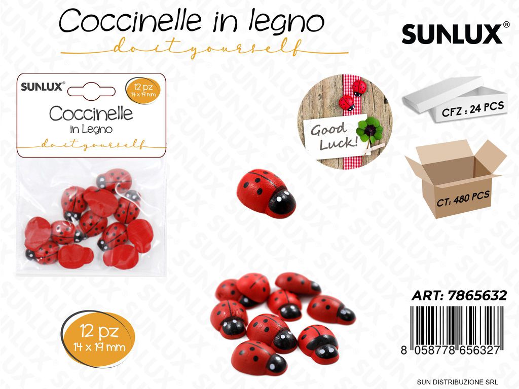 Coccinelle in Legno 14*19MM 12PCS