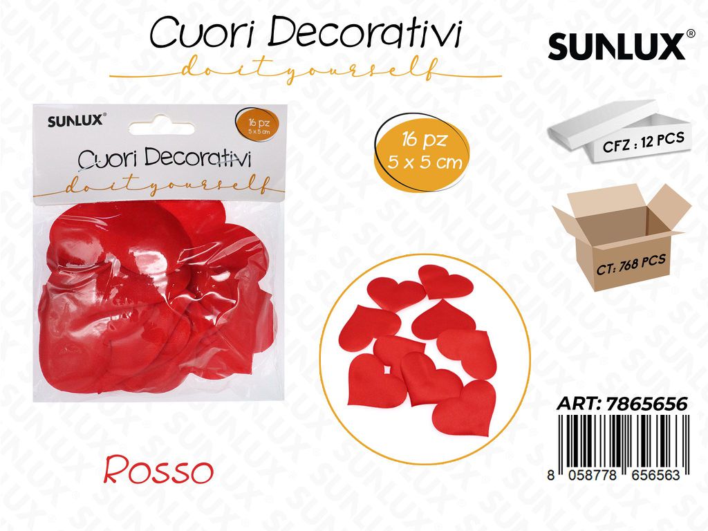 Cuori Dec. in Stoffa Rosso 16PCS 5*5CM