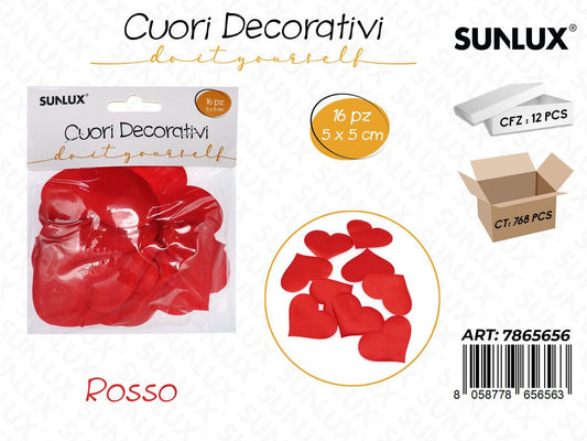Cuori Dec. in Stoffa Rosso 16PCS 5*5CM