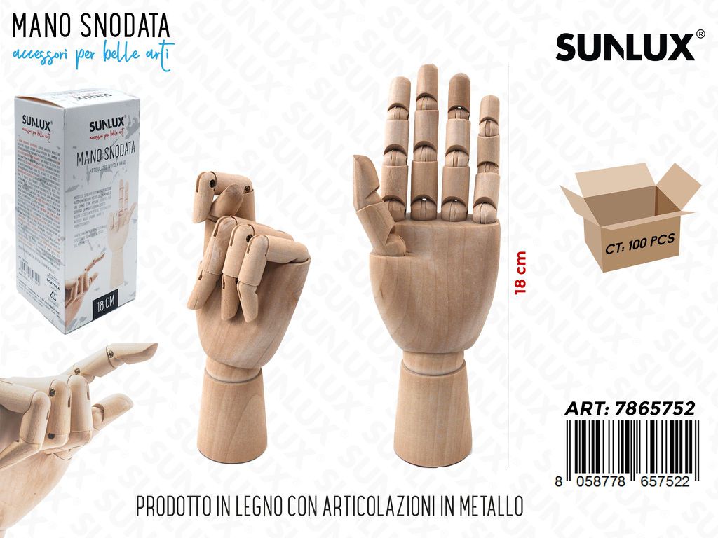 Mano Snodabile Legno per Disegno 18CM