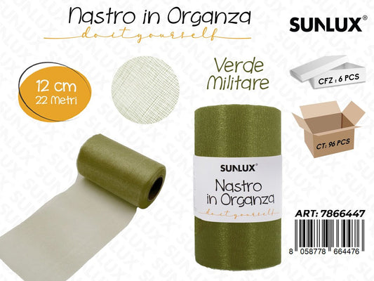 Sunlux Nastro in Organza Verde Militare 12CM*22MT / Pz da 6