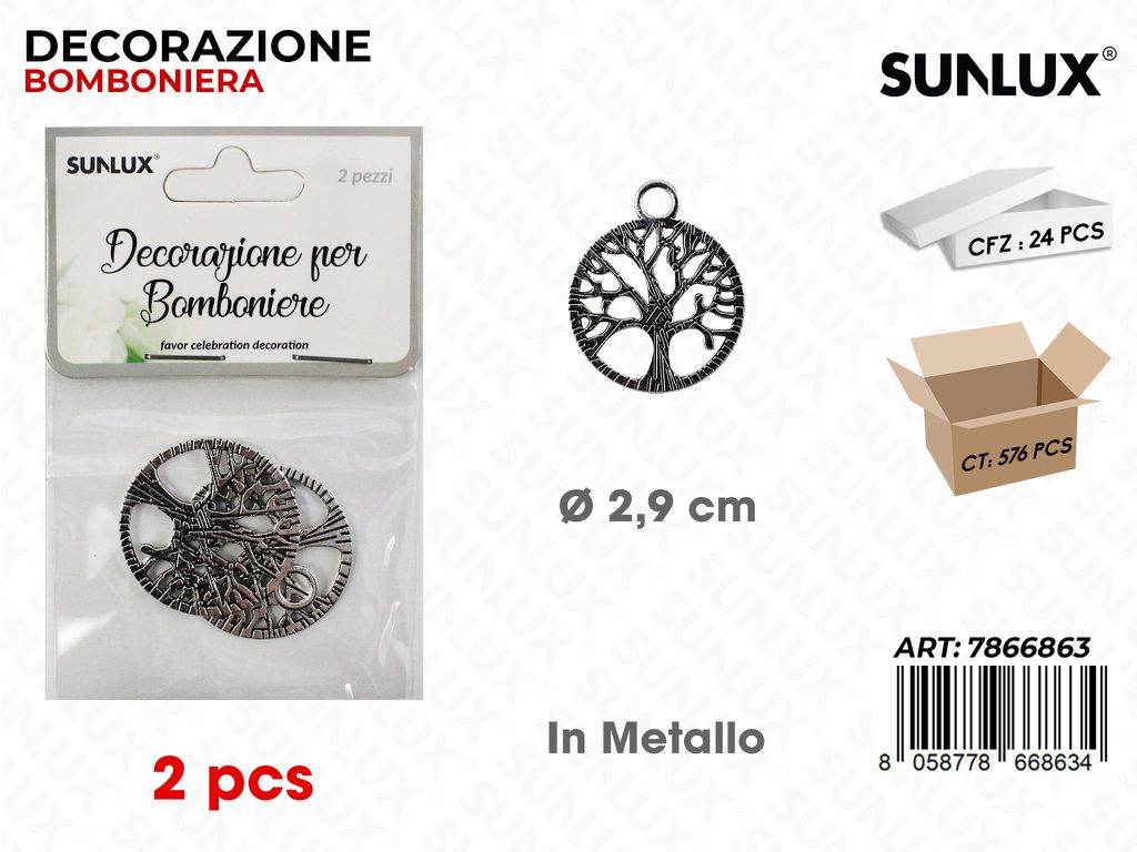 Sunlux Dec. Bomb. in Metallo 2PCS D.2.9CM