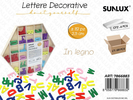 Lettere Dec. in Legno Col. Ass. 2.5CM 112PCS