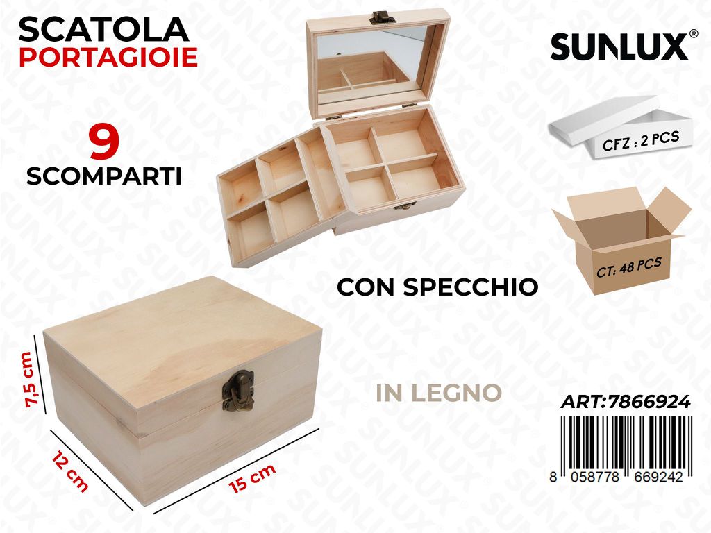 Sunlux Scatola Portagioie Legno 9SOMP. 16*13*7CM