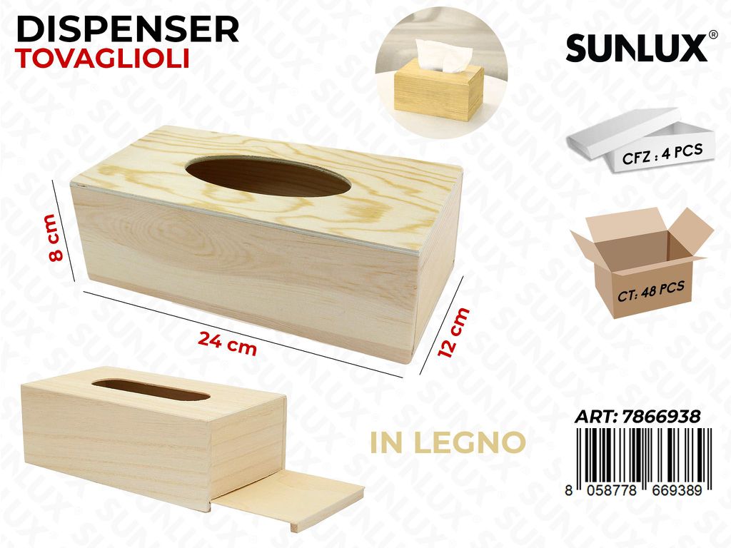 Sunlux Dispenser Porta Tovaglioli in Legno 24*8*12CM