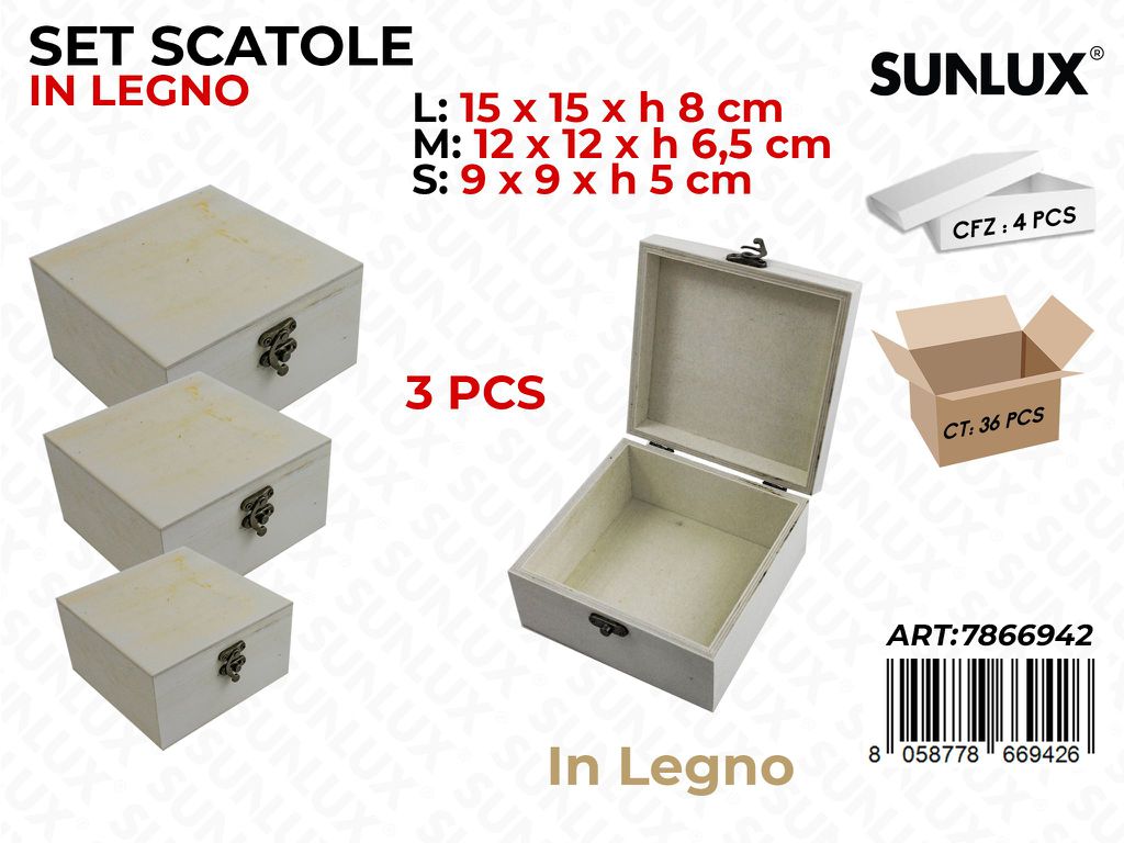 Sunlux Set 3 Scatole in Legno Mis. Ass.