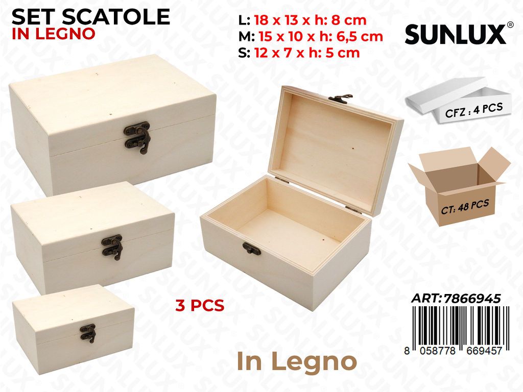 Set 3 Scatole in Legno Mis. Ass.