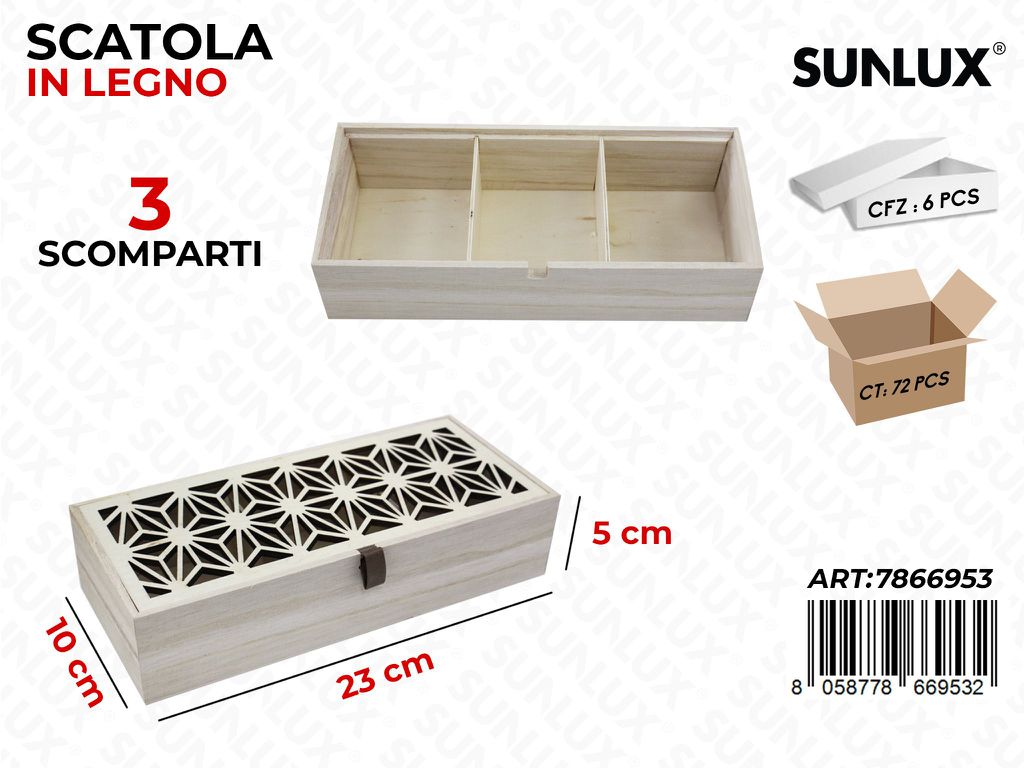 Scatola in Legno 3 Scoparti 23*10*5 Cm