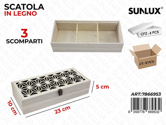 Scatola in Legno 3 Scoparti 23*10*5 Cm