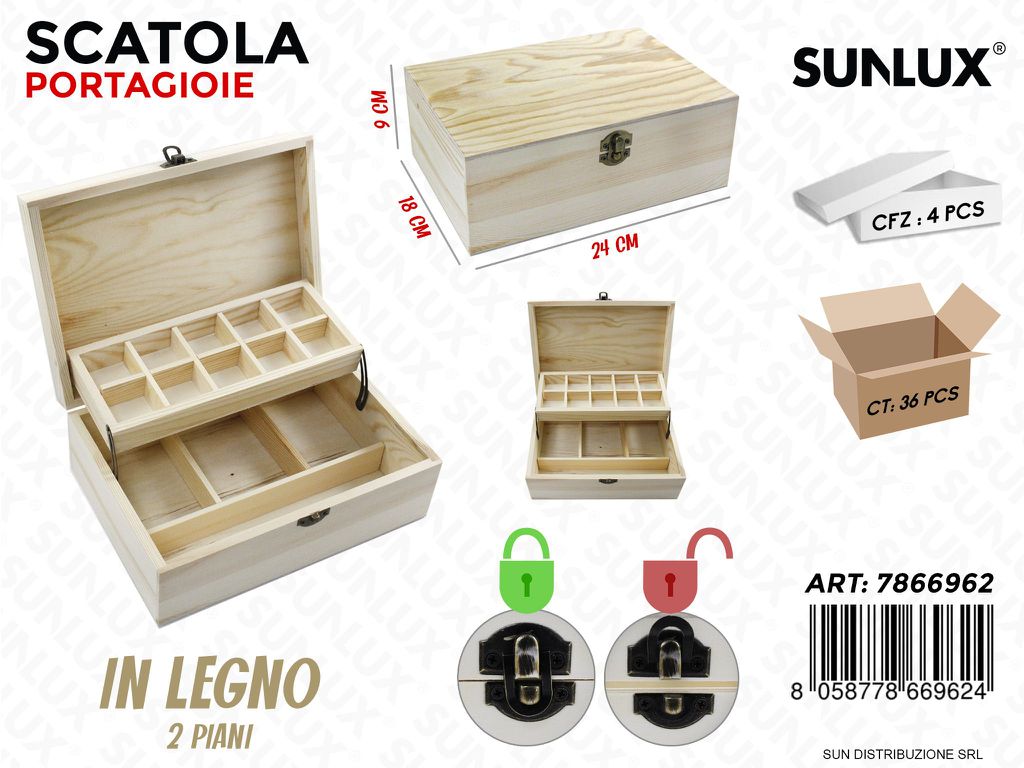 Scatola Portagioie in Legno 2P. 24*9*18CM