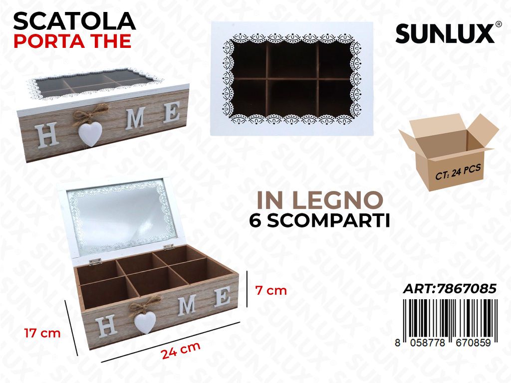 Sunlux Scatola Porta The 6SCOMP. Legno 24*17*7CM