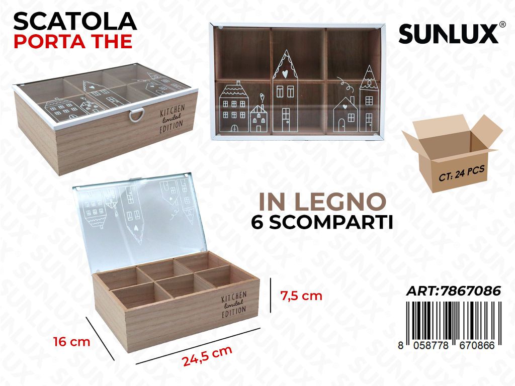 Sunlux Scatola Porta The 6SCOMP. Legno 24*16*7.5CM
