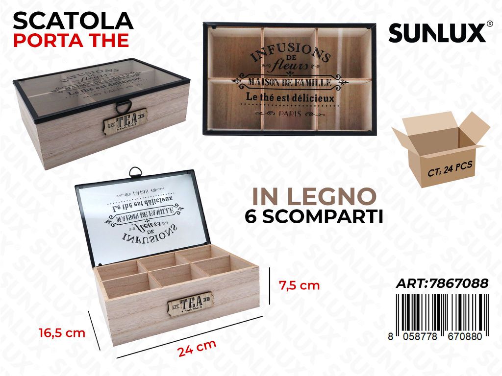 Sunlux Scatola Porta The 6SCOMP. Legno 24*16*7.5CM