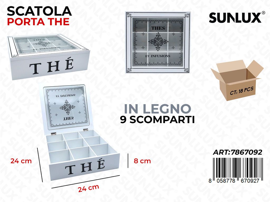 Sunlux Scatola Porta The 9SCOMP. Legno 24*24*8CM