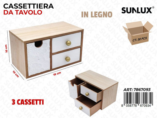 Sunlux Cassettiera in Legno 3CASS. 18*10*10CM