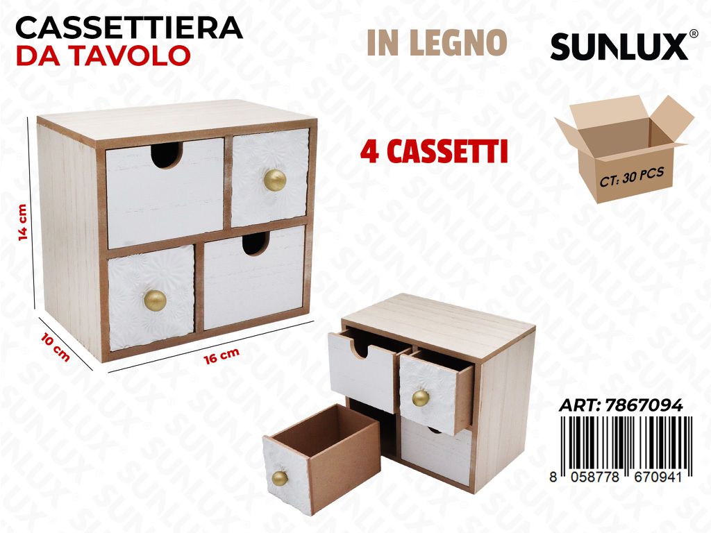 Sunlux Cassettiera in Legno 4CASS. 16*10*14CM