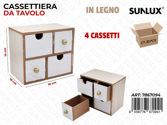 Sunlux Cassettiera in Legno 4CASS. 16*10*14CM