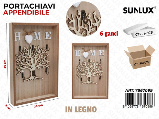 Sunlux Portachiavi Append. 6GANCI in Legno 20*30*3CM